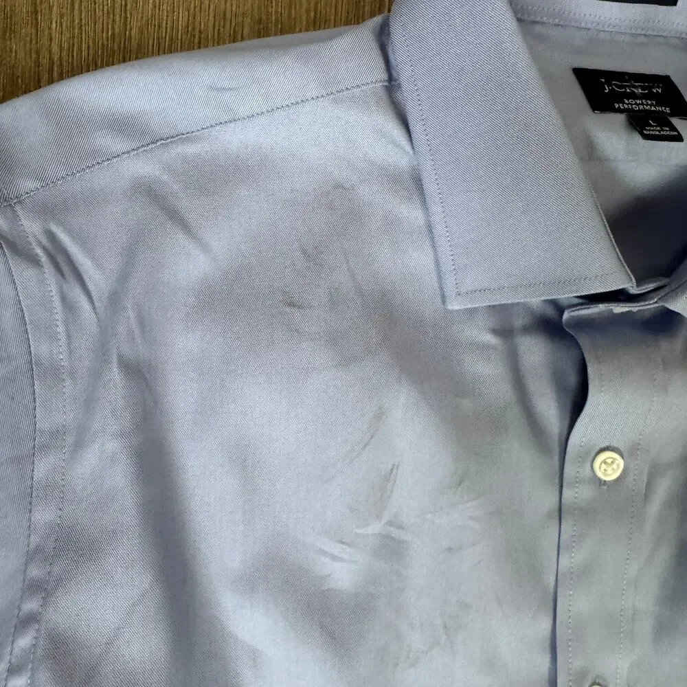 J.Crew Slim Bowery Performance Stretch Dress Shirt Mens L Blue Twill Button Up